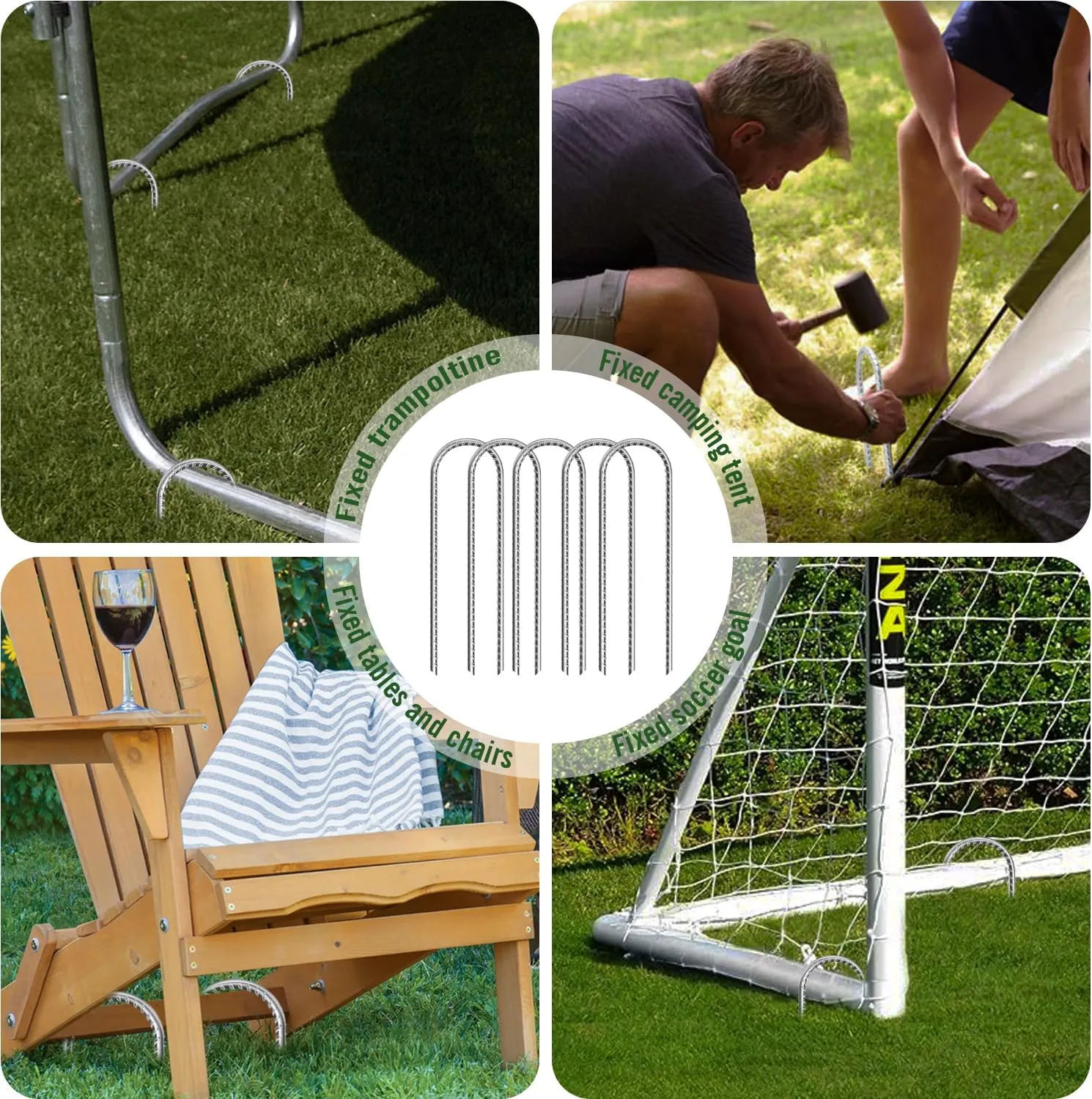 ASDFGHT 12 in & 16in U Shaped Rebar Stakes, U Shape Ground Stakes, Galvanized Rebar Stakes, Trampoline Ground Stake