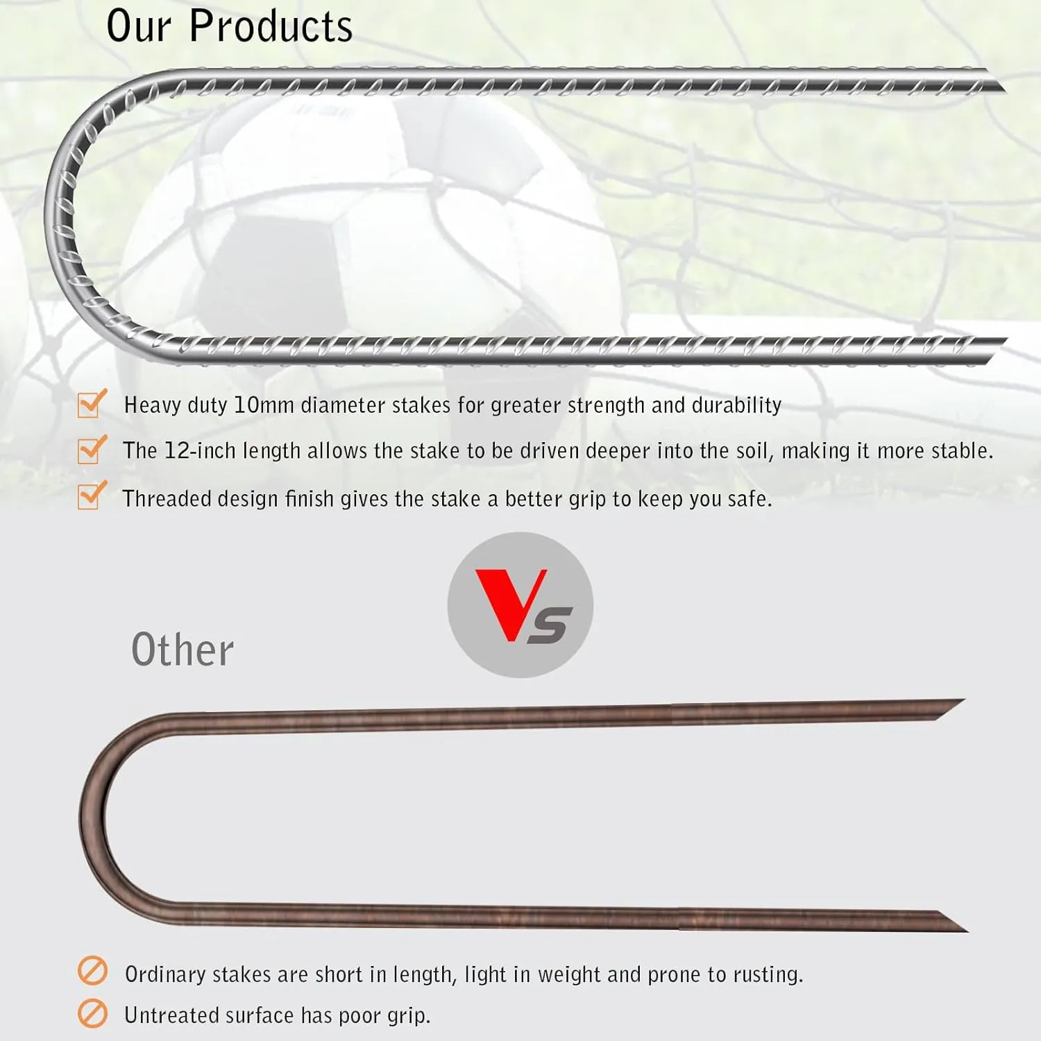 ASDFGHT 12 in & 16in U Shaped Rebar Stakes, U Shape Ground Stakes, Galvanized Rebar Stakes, Trampoline Ground Stake