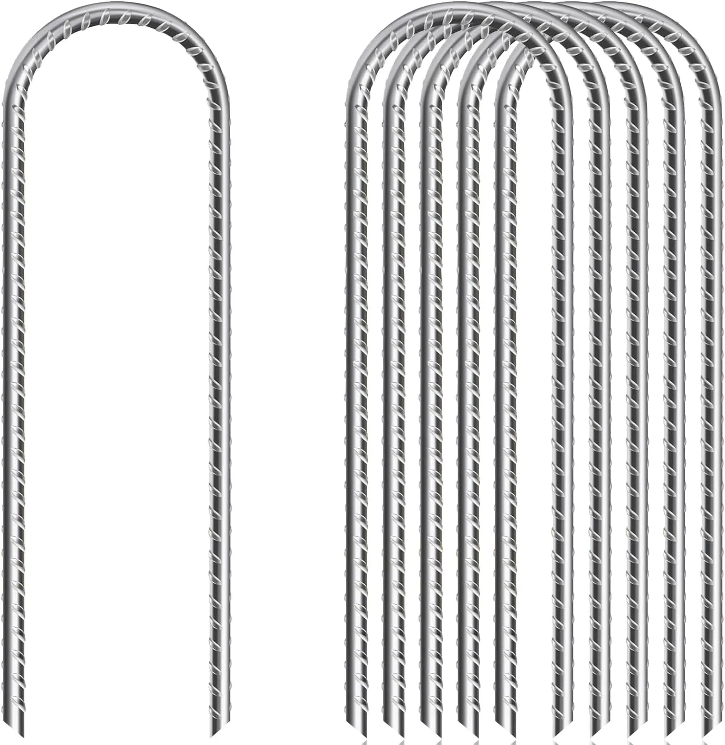 ASDFGHT 12 in & 16in U Shaped Rebar Stakes, U Shape Ground Stakes, Galvanized Rebar Stakes, Trampoline Ground Stake