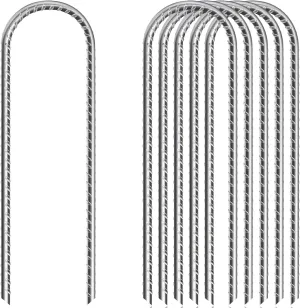 ASDFGHT 12 in & 16in U Shaped Rebar Stakes, U Shape Ground Stakes, Galvanized Rebar Stakes, Trampoline Ground Stake