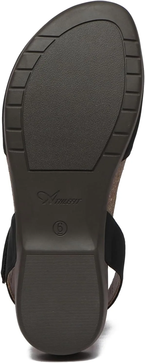 Athlefit Women's Closed Toe Sandals Comfort Cork Footbed Arch Support Flat Sandals