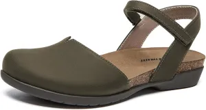 Athlefit Women's Closed Toe Sandals Comfort Cork Footbed Arch Support Flat Sandals