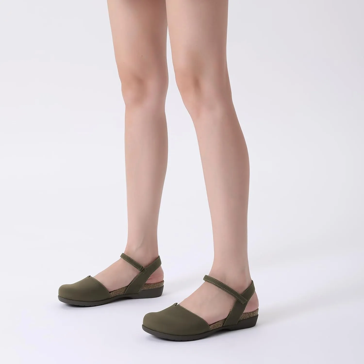 Athlefit Women's Closed Toe Sandals Comfort Cork Footbed Arch Support Flat Sandals
