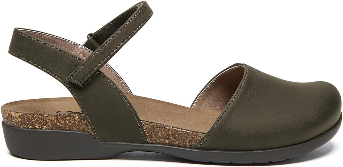 Athlefit Women's Closed Toe Sandals Comfort Cork Footbed Arch Support Flat Sandals