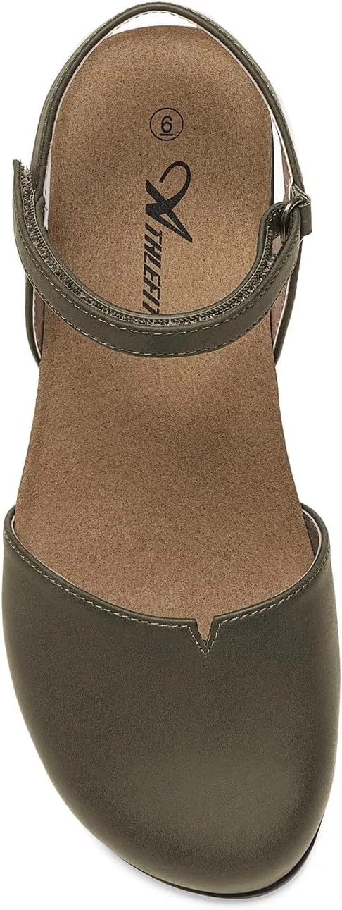 Athlefit Women's Closed Toe Sandals Comfort Cork Footbed Arch Support Flat Sandals