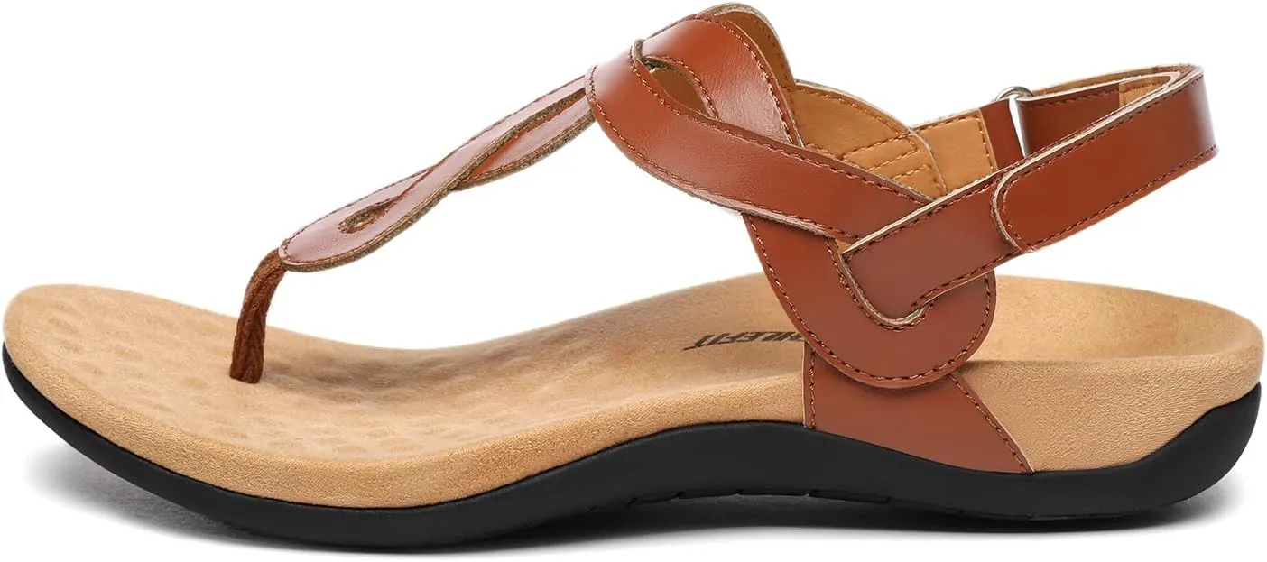 Athlefit Women's Orthopedic Arch Support Sandals Comfortable Thong T-Strap Orthotic Casual Flat Sandals