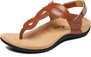 Athlefit Women's Orthopedic Arch Support Sandals Comfortable Thong T-Strap Orthotic Casual Flat Sandals