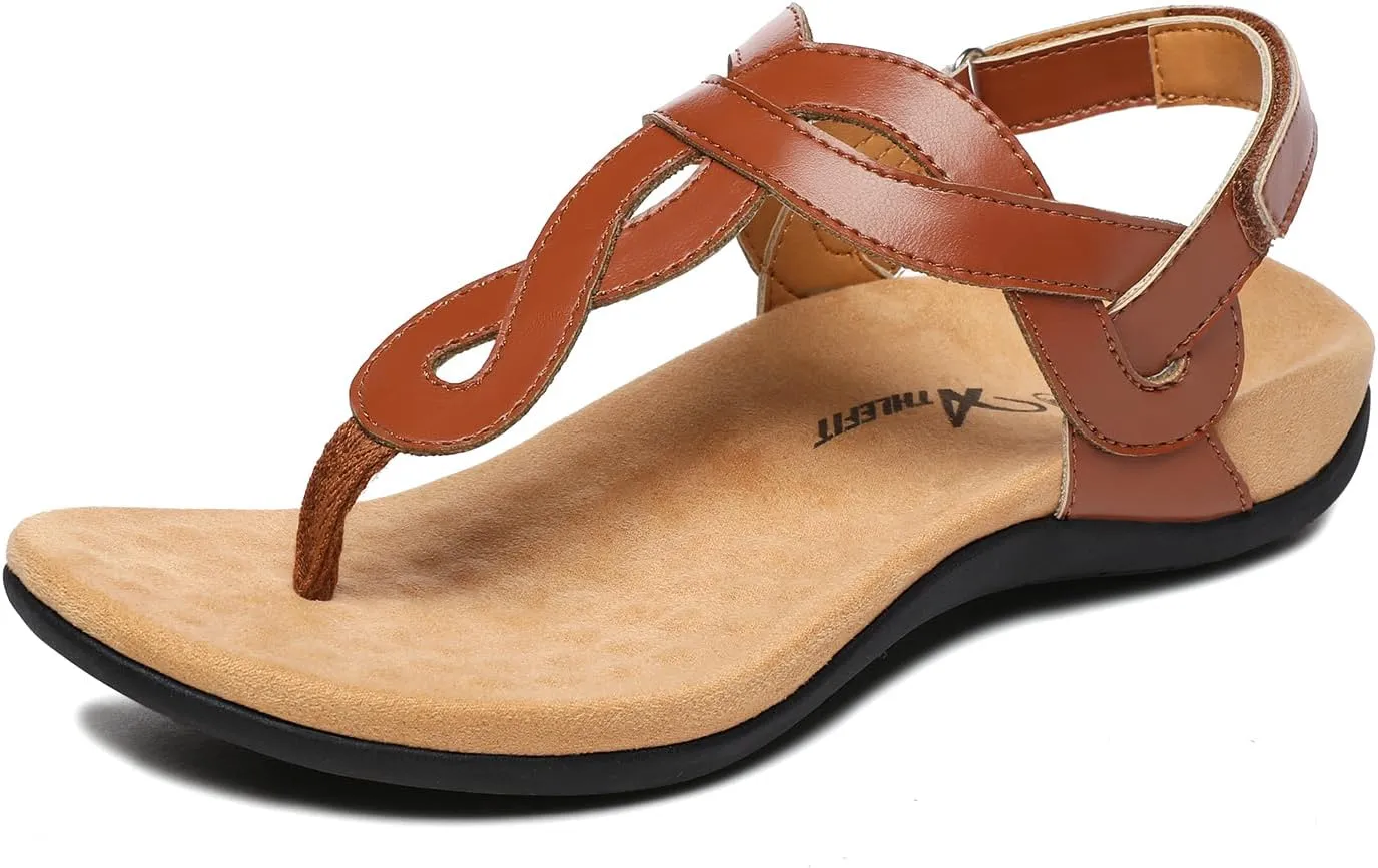 Athlefit Women's Orthopedic Arch Support Sandals Comfortable Thong T-Strap Orthotic Casual Flat Sandals