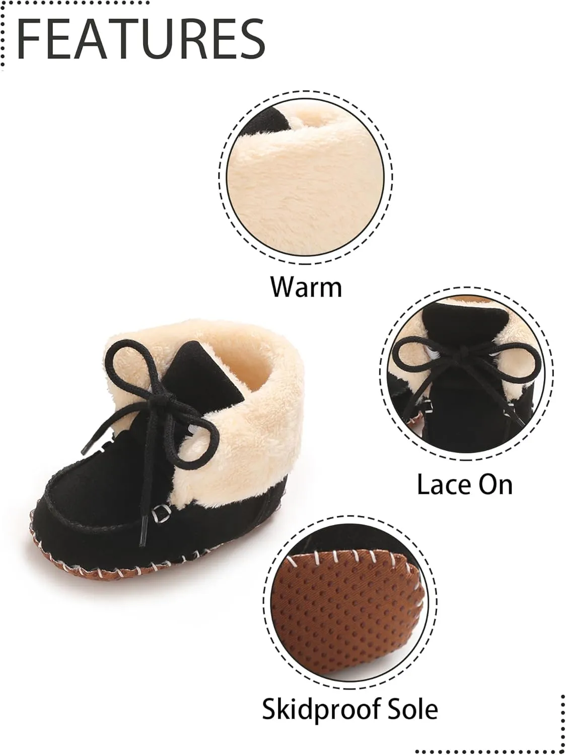 Baby Boys Girls Winter Boot with Gripper Non Slip Lace up Warm Booties Soft Fur Lined Prewalker Shoes 0-18 Months