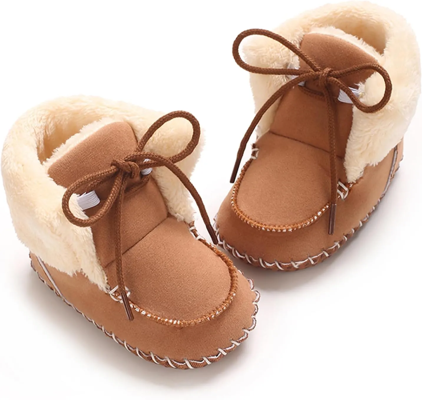 Baby Boys Girls Winter Boot with Gripper Non Slip Lace up Warm Booties Soft Fur Lined Prewalker Shoes 0-18 Months