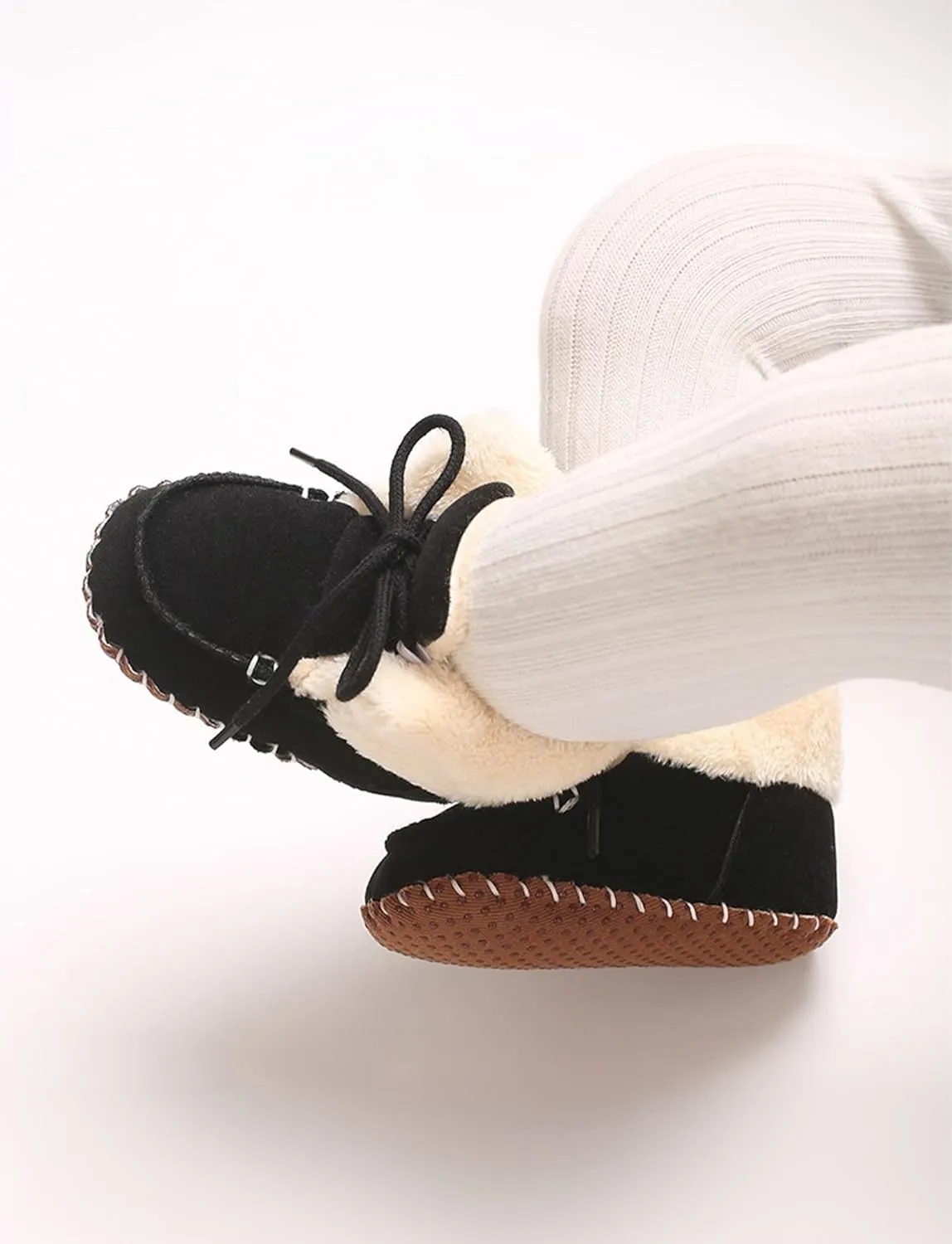 Baby Boys Girls Winter Boot with Gripper Non Slip Lace up Warm Booties Soft Fur Lined Prewalker Shoes 0-18 Months
