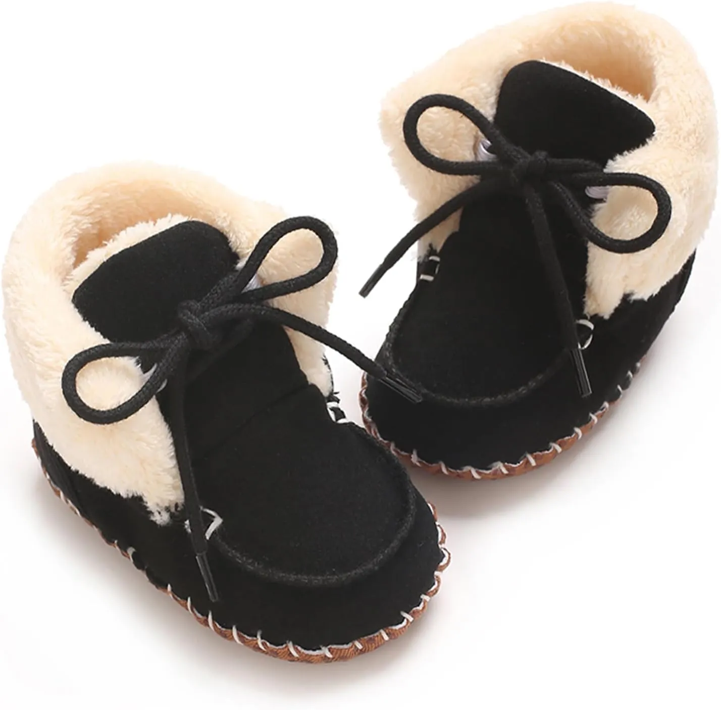 Baby Boys Girls Winter Boot with Gripper Non Slip Lace up Warm Booties Soft Fur Lined Prewalker Shoes 0-18 Months