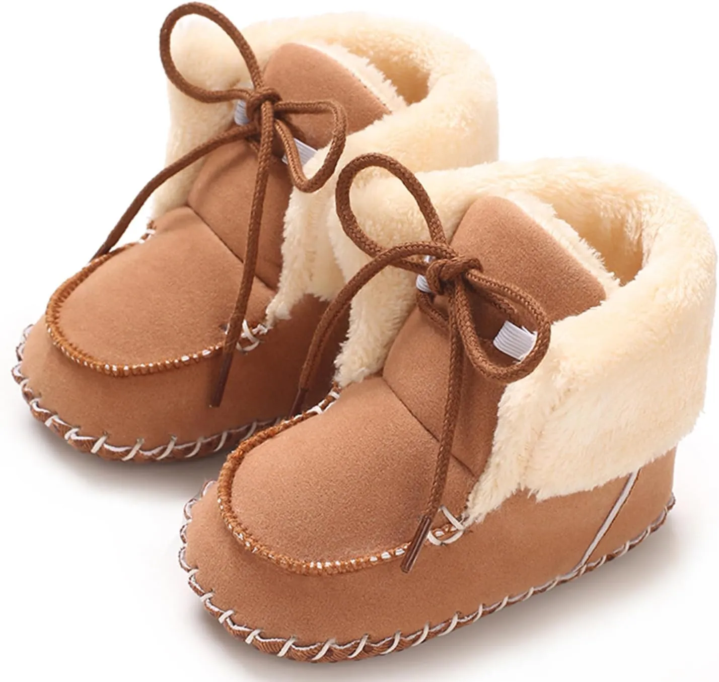 Baby Boys Girls Winter Boot with Gripper Non Slip Lace up Warm Booties Soft Fur Lined Prewalker Shoes 0-18 Months