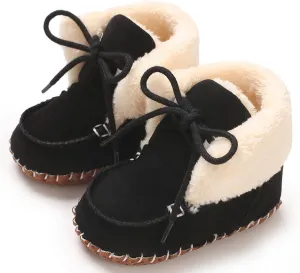 Baby Boys Girls Winter Boot with Gripper Non Slip Lace up Warm Booties Soft Fur Lined Prewalker Shoes 0-18 Months
