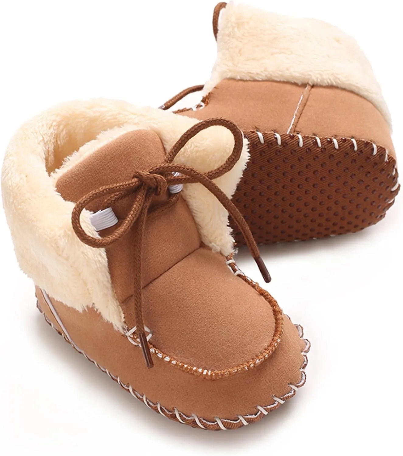 Baby Boys Girls Winter Boot with Gripper Non Slip Lace up Warm Booties Soft Fur Lined Prewalker Shoes 0-18 Months
