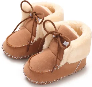 Baby Boys Girls Winter Boot with Gripper Non Slip Lace up Warm Booties Soft Fur Lined Prewalker Shoes 0-18 Months