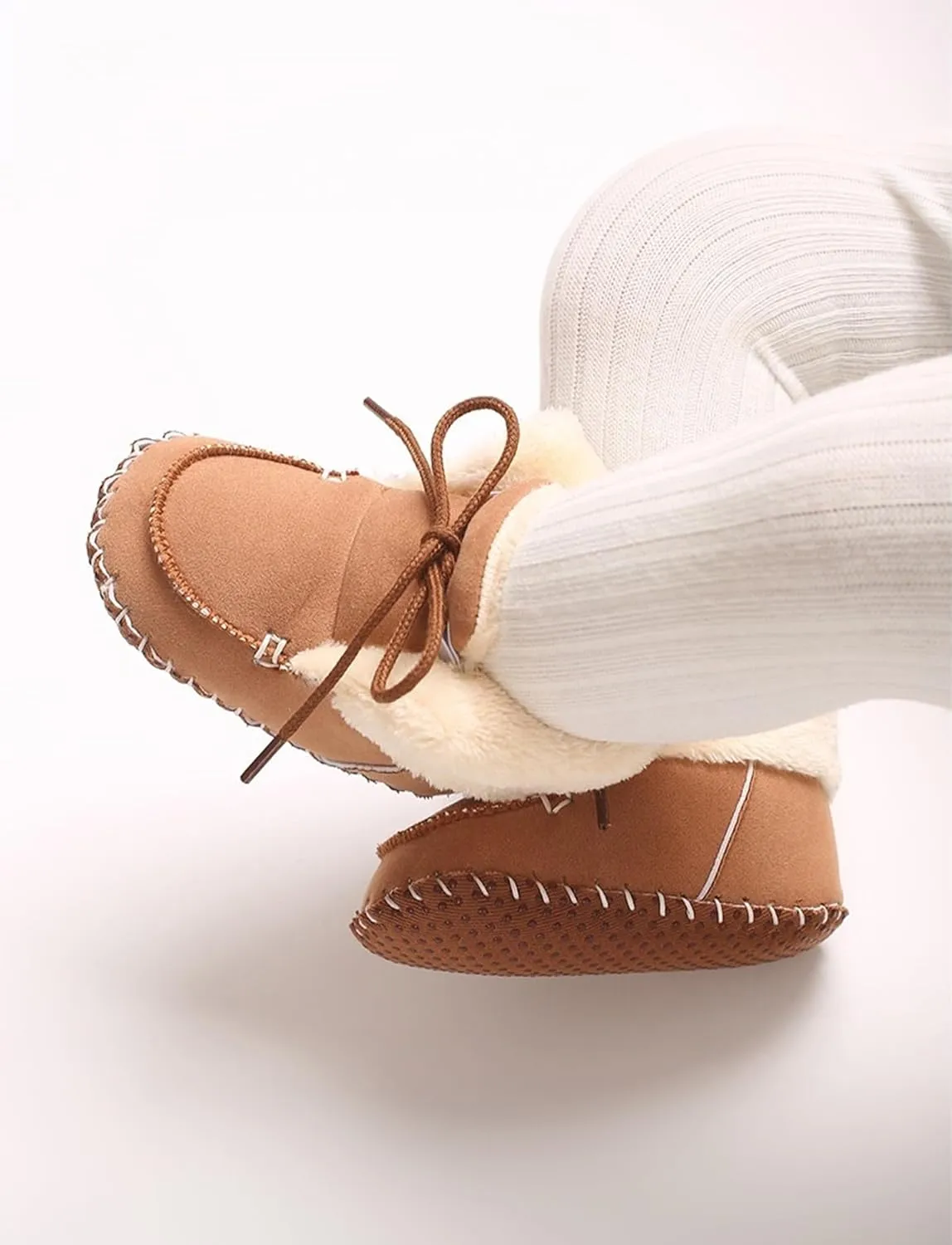 Baby Boys Girls Winter Boot with Gripper Non Slip Lace up Warm Booties Soft Fur Lined Prewalker Shoes 0-18 Months