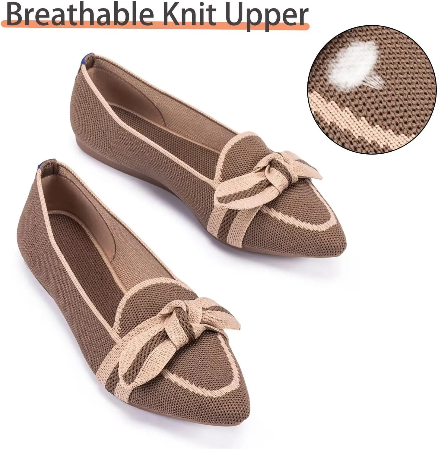 BEJINASH Women's Loafer Flats Casual Knit Fabric Lightweight Dressy Shoes Washable Elegant Pointed-Toe lace-up Bow Shoes Comfortable Ballet Shoes for Women Perfect for Daily