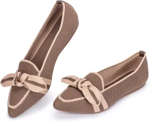 BEJINASH Women's Loafer Flats Casual Knit Fabric Lightweight Dressy Shoes Washable Elegant Pointed-Toe lace-up Bow Shoes Comfortable Ballet Shoes for Women Perfect for Daily