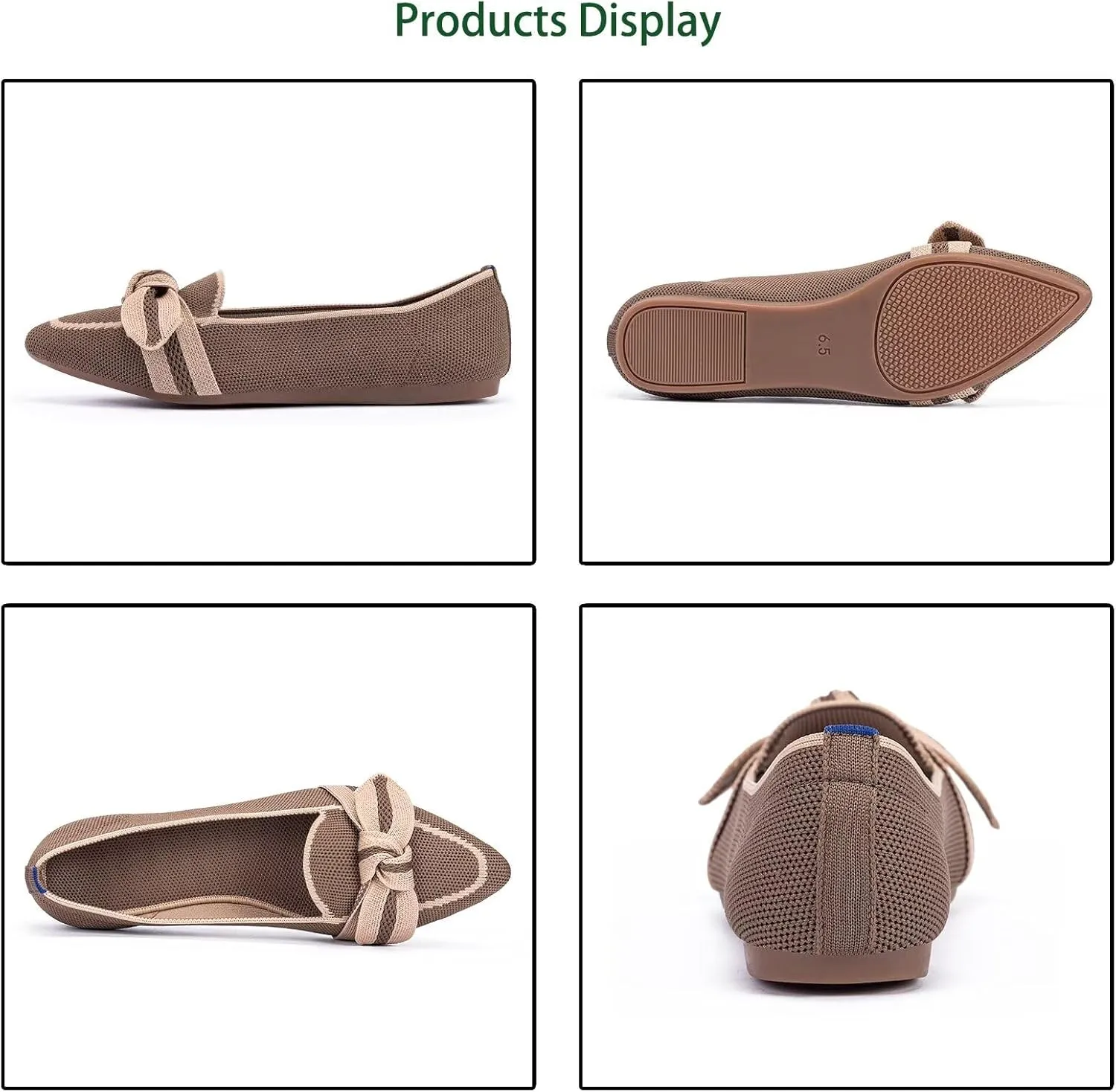 BEJINASH Women's Loafer Flats Casual Knit Fabric Lightweight Dressy Shoes Washable Elegant Pointed-Toe lace-up Bow Shoes Comfortable Ballet Shoes for Women Perfect for Daily