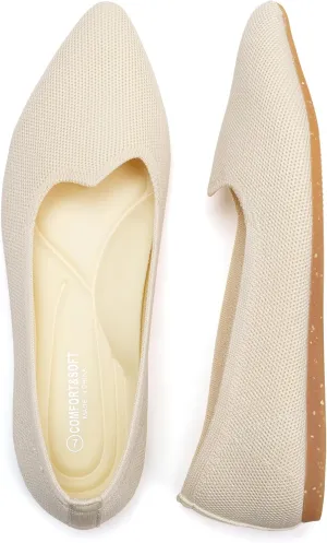 BEJINASH Women's Pointed Toe Flats Knit Flats Shoes for Women Comfortable Light Walking Shoes