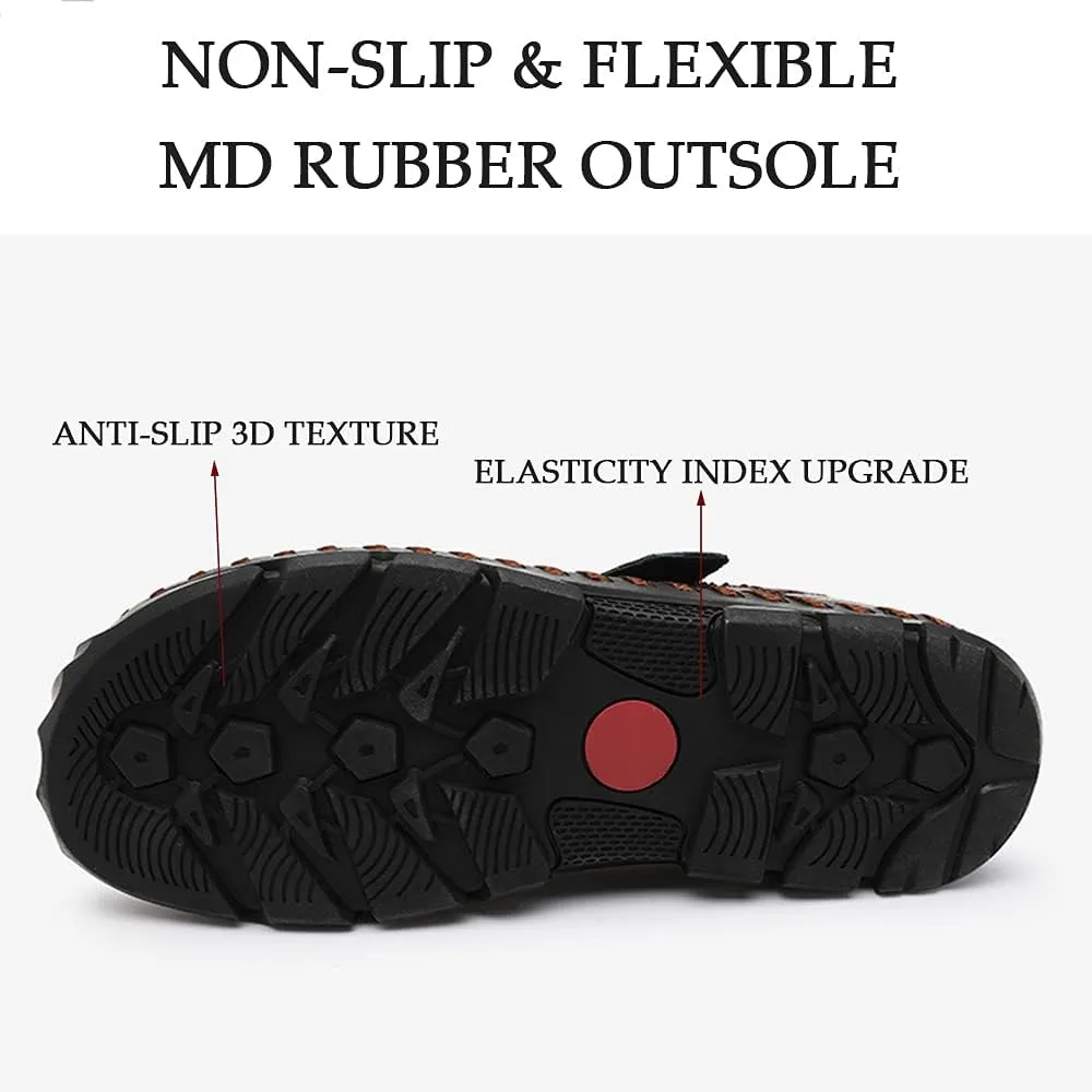 Bitiger Mens Closed Toe Leather Sandals Outdoor Adjustable Fisherman Sandals