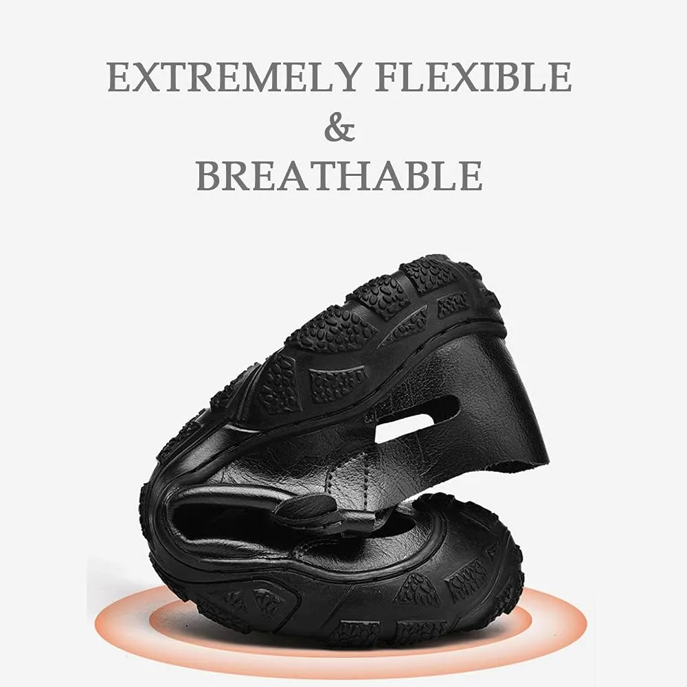 Bitiger Mens Closed Toe Leather Sandals Outdoor Adjustable Fisherman Sandals