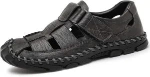 Bitiger Mens Closed Toe Leather Sandals Outdoor Adjustable Fisherman Sandals
