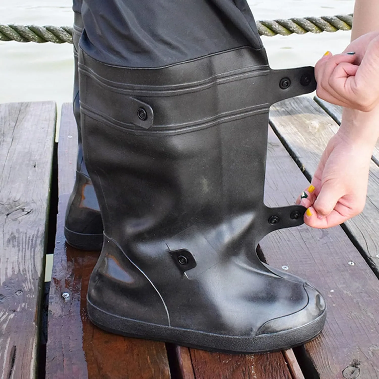 Black Men Waterproof Boot Covers, Outdoor Non-Slip Shoe Covers Reusable, Waterproof Shoe Covers, The Knee Shoes Cover for Camping Fishing Cycling(X-Large)