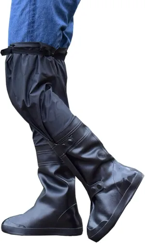 Black Men Waterproof Boot Covers, Outdoor Non-Slip Shoe Covers Reusable, Waterproof Shoe Covers, The Knee Shoes Cover for Camping Fishing Cycling(X-Large)