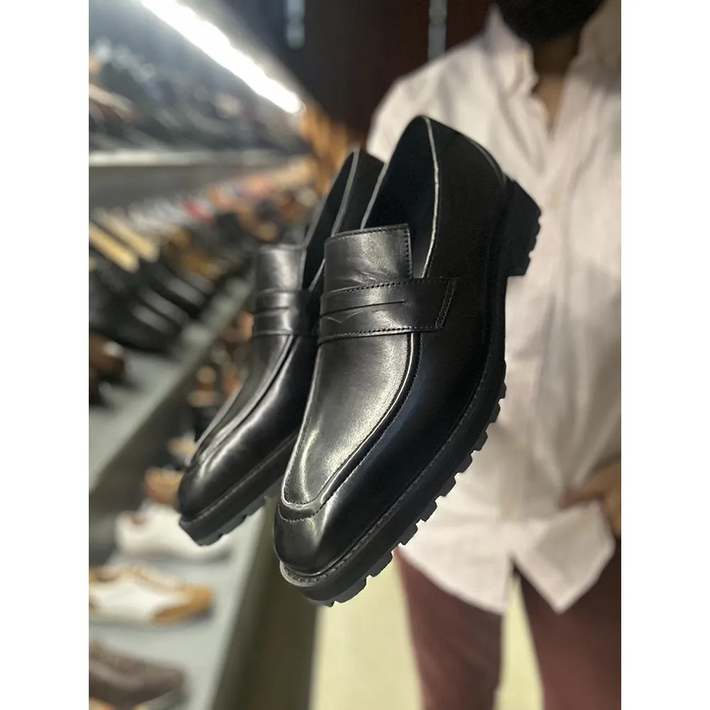 Black Mirror Glossed Extralight Square Toe Penny Loafer