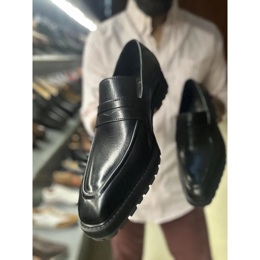 Black Mirror Glossed Extralight Square Toe Penny Loafer