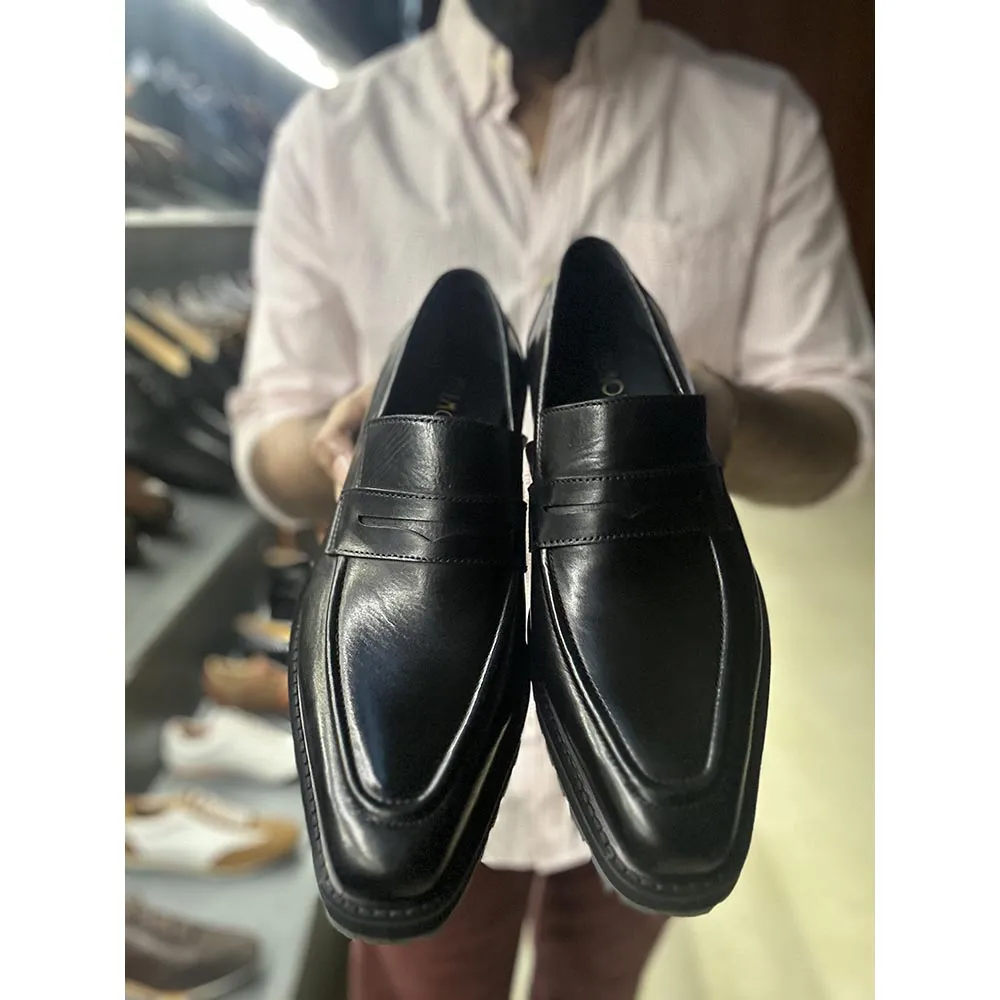 Black Mirror Glossed Extralight Square Toe Penny Loafer