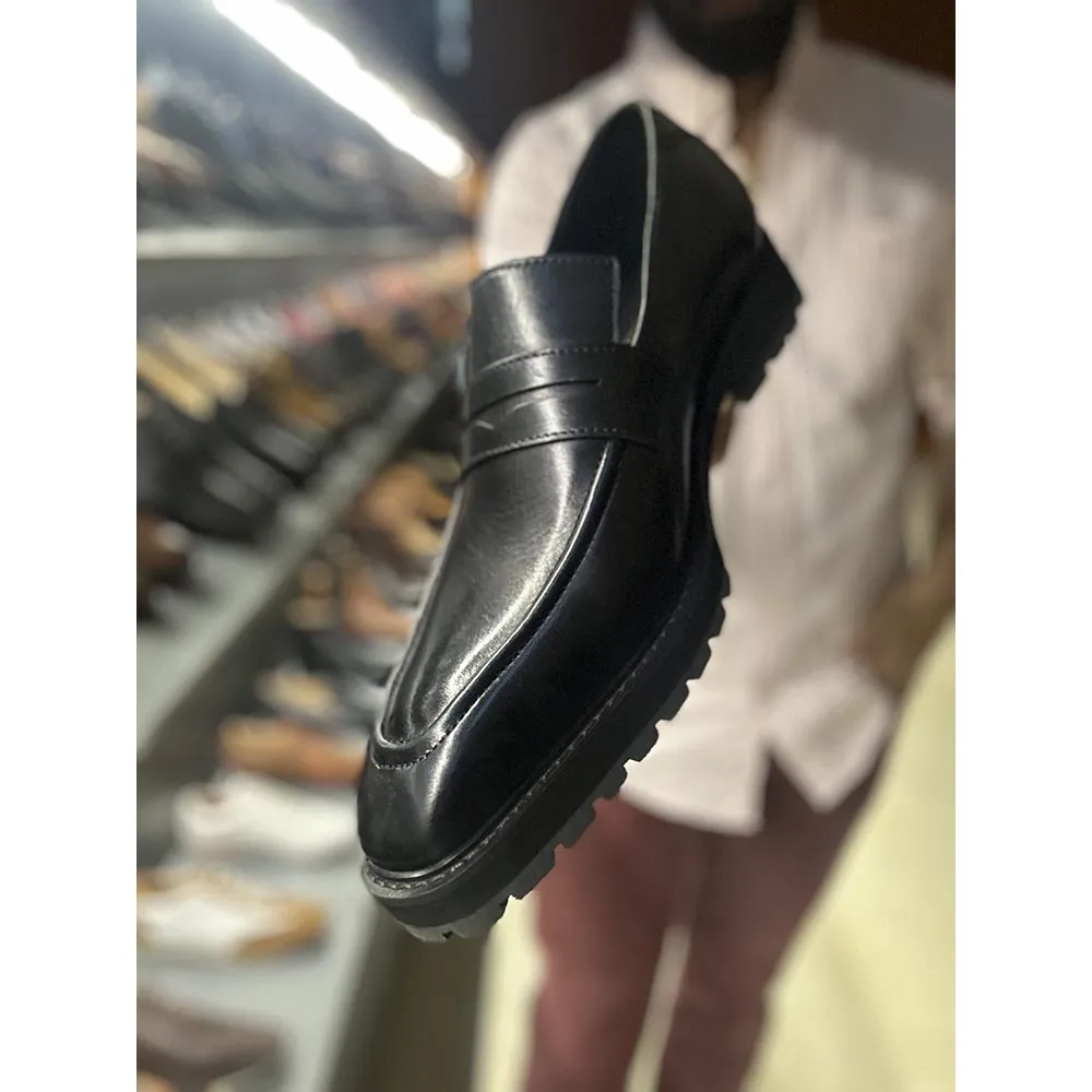 Black Mirror Glossed Extralight Square Toe Penny Loafer