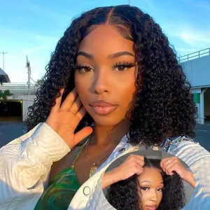 BLY 6x4 HD Lace Glueless Bob Wig Human Hair Ready to Wear and Go Short Bob Lace Pre Cut Wig Deep Wave Hair 12 Inch for Women Pre Plucked Natural Black Color Wet and Wavy