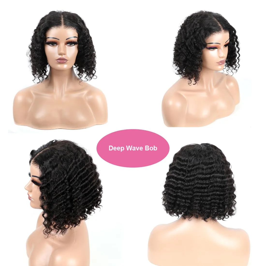 BLY 6x4 HD Lace Glueless Bob Wig Human Hair Ready to Wear and Go Short Bob Lace Pre Cut Wig Deep Wave Hair 12 Inch for Women Pre Plucked Natural Black Color Wet and Wavy