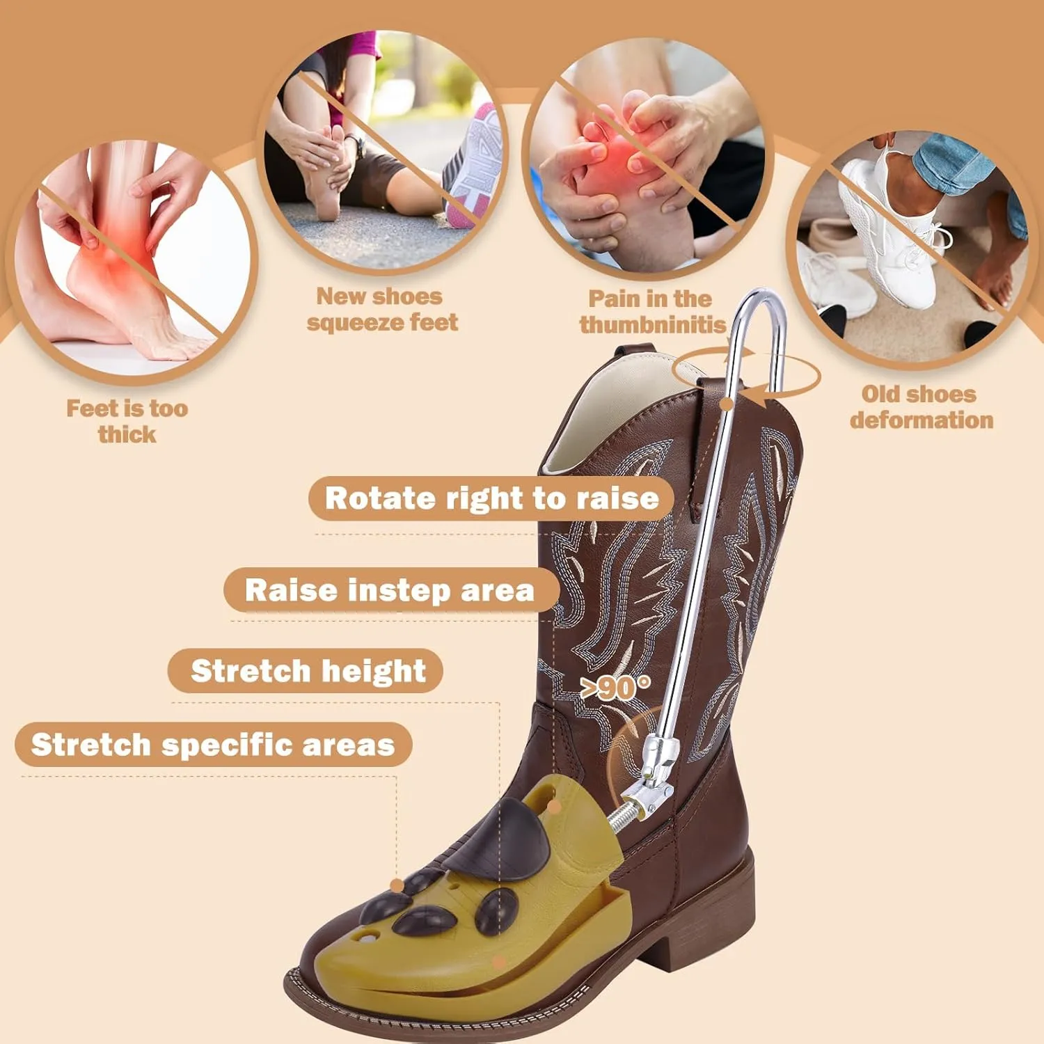 Boot Stretcher Men Women, Leather Shoe Stretcher for Thick Feet and Wide Feet, Adjustable Boot Widener Expander