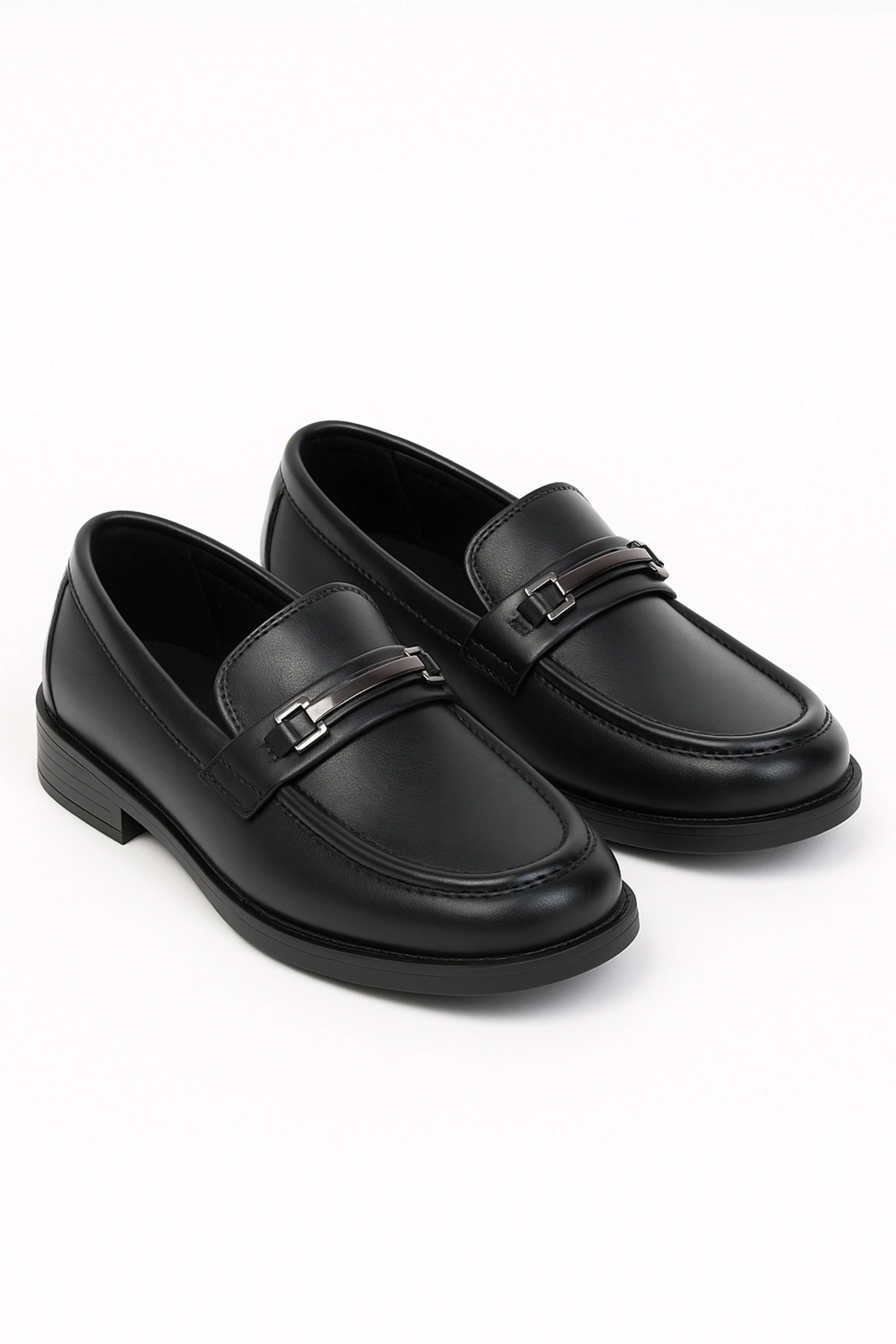Boys’ Black Slip-On Loafer Shoes with Metal Bar - Colin - Black