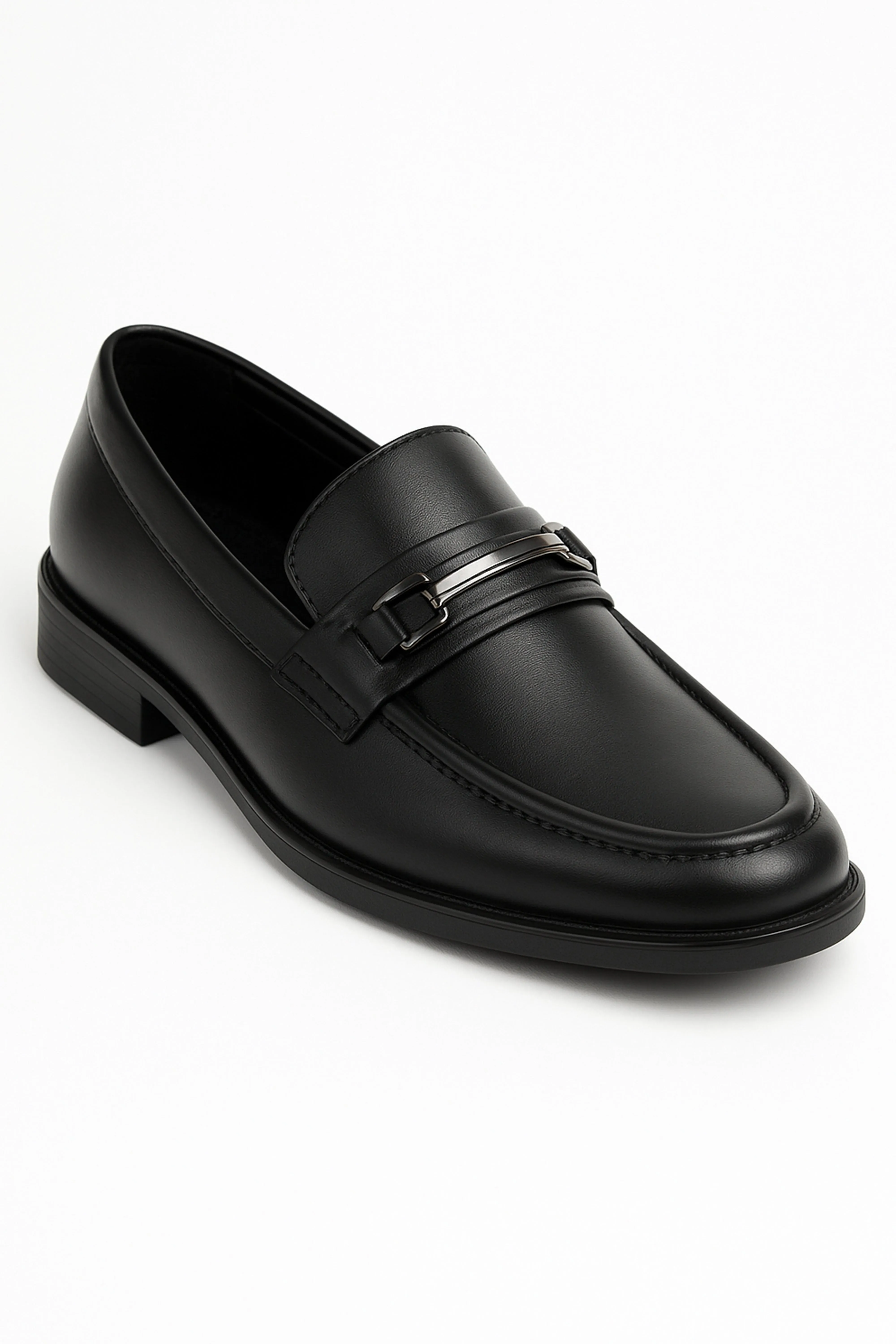 Boys’ Black Slip-On Loafer Shoes with Metal Bar - Colin - Black