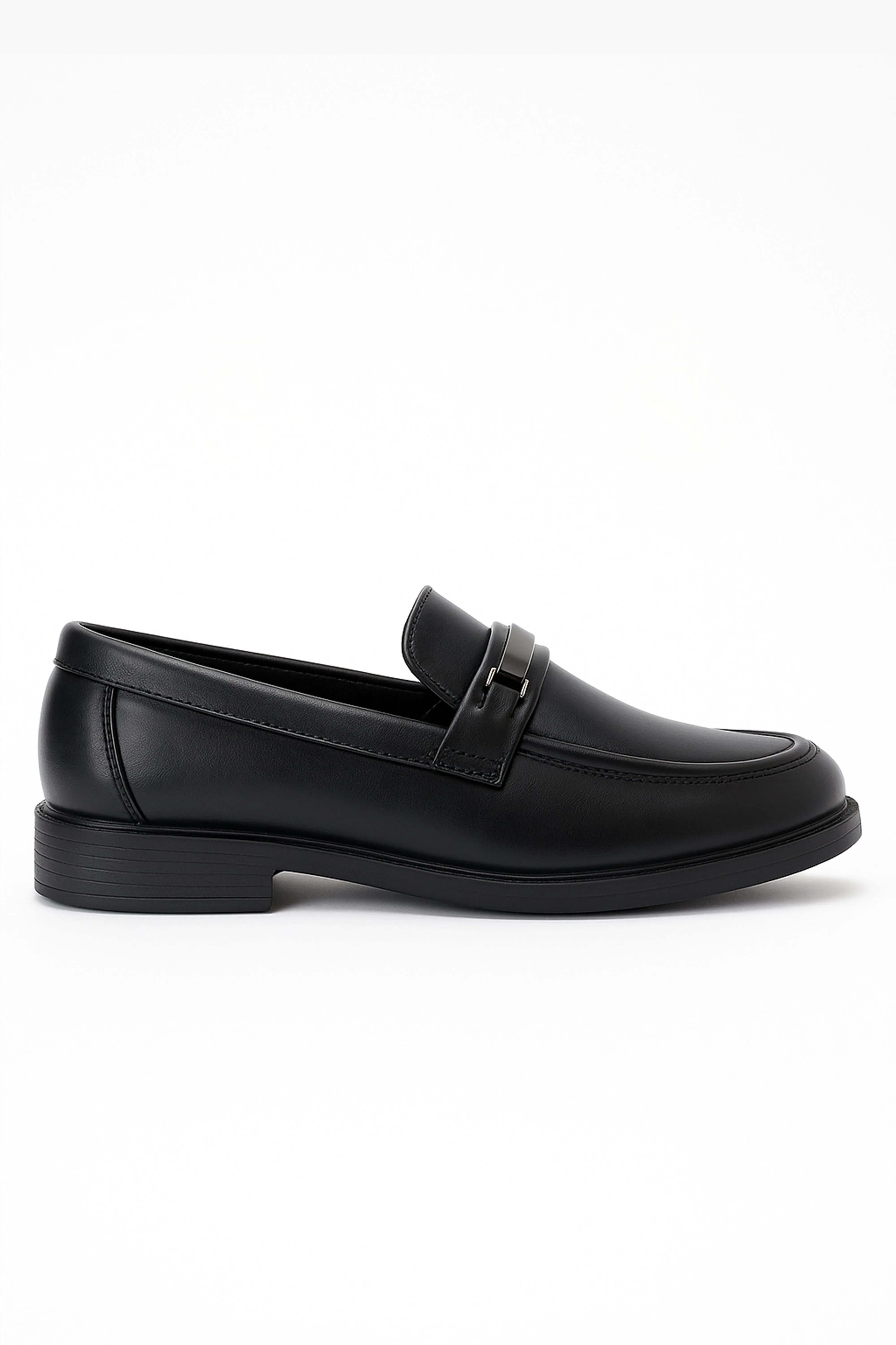 Boys’ Black Slip-On Loafer Shoes with Metal Bar - Colin - Black