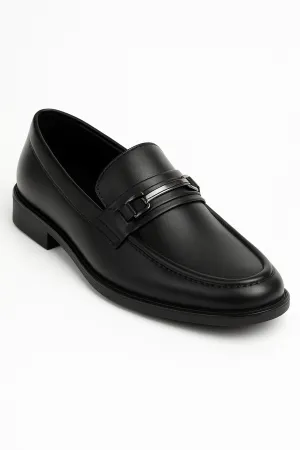 Boys’ Black Slip-On Loafer Shoes with Metal Bar - Colin - Black