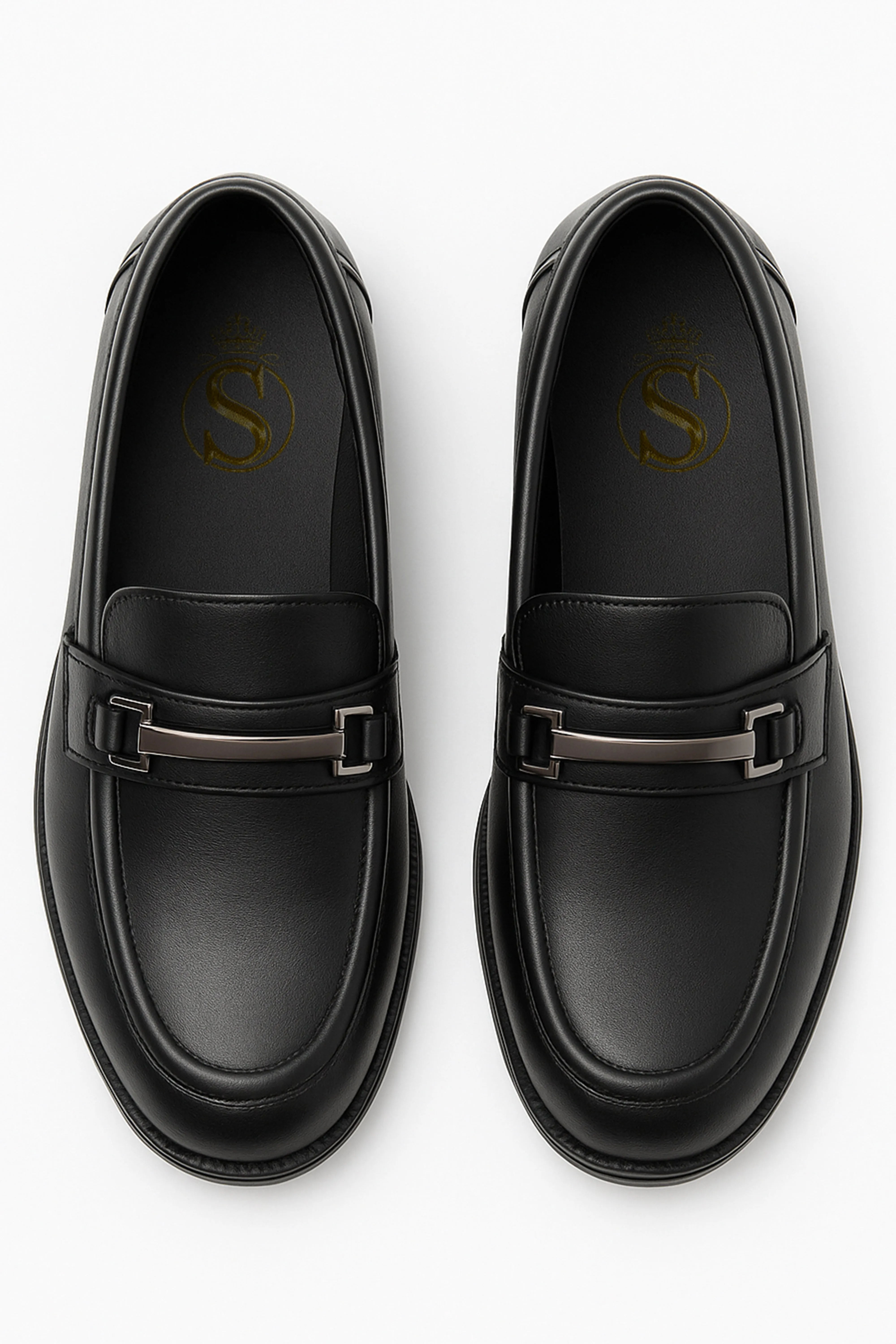 Boys’ Black Slip-On Loafer Shoes with Metal Bar - Colin - Black