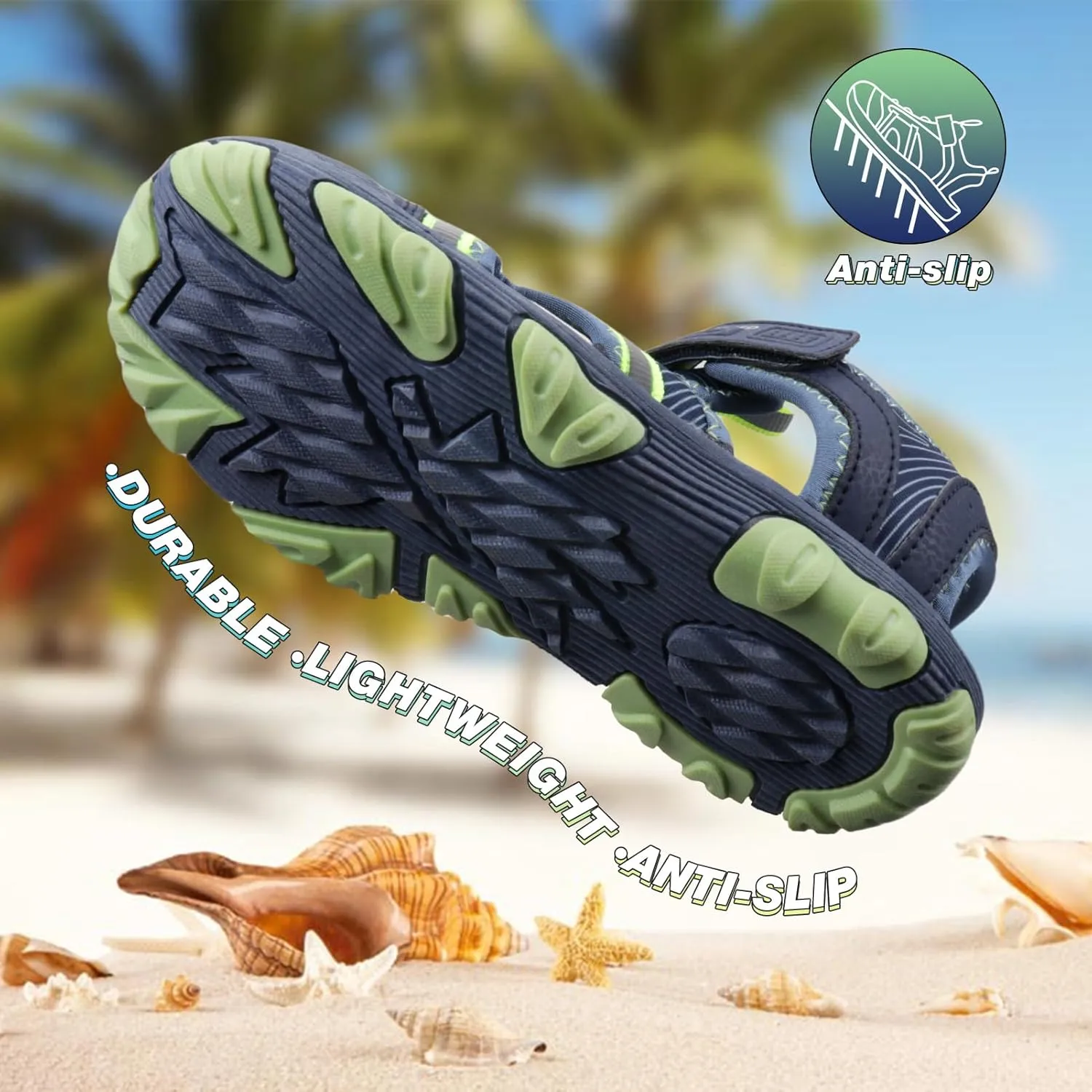 Boys Sport Sandals Summer Closed Toe Hook Loop Outdoor Athletic Walking Shoes (Toddler/Little Kid/Big Kid)