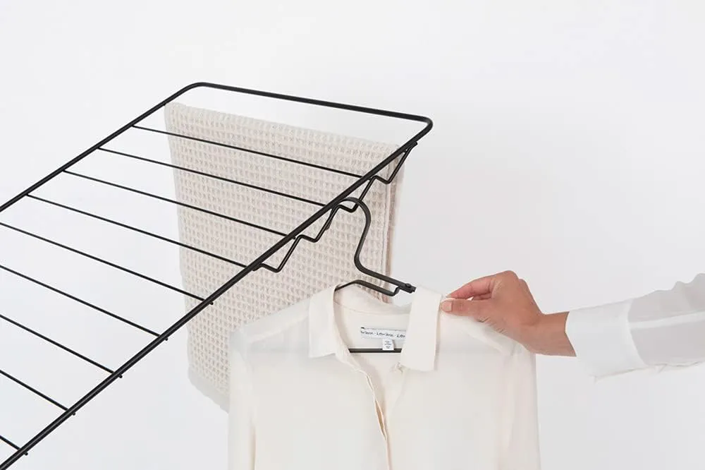 Brabantia HangOn Laundry Drying Rack with Garment Rail (82ft / Matt Black) Compact, Foldaway, Adjustable Indoor Stainless Steel Clothes Horse