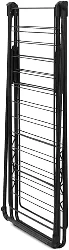 Brabantia HangOn Laundry Drying Rack with Garment Rail (82ft / Matt Black) Compact, Foldaway, Adjustable Indoor Stainless Steel Clothes Horse