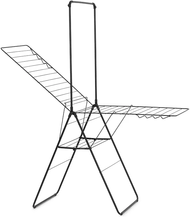 Brabantia HangOn Laundry Drying Rack with Garment Rail (82ft / Matt Black) Compact, Foldaway, Adjustable Indoor Stainless Steel Clothes Horse