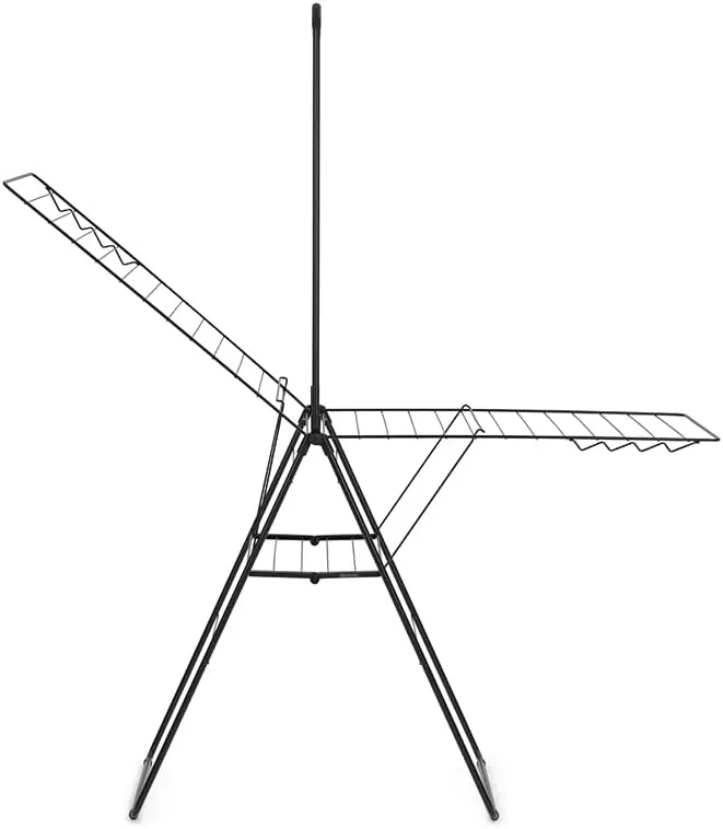 Brabantia HangOn Laundry Drying Rack with Garment Rail (82ft / Matt Black) Compact, Foldaway, Adjustable Indoor Stainless Steel Clothes Horse