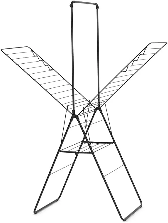 Brabantia HangOn Laundry Drying Rack with Garment Rail (82ft / Matt Black) Compact, Foldaway, Adjustable Indoor Stainless Steel Clothes Horse