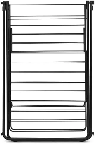 Brabantia HangOn Laundry Drying Rack with Garment Rail (82ft / Matt Black) Compact, Foldaway, Adjustable Indoor Stainless Steel Clothes Horse