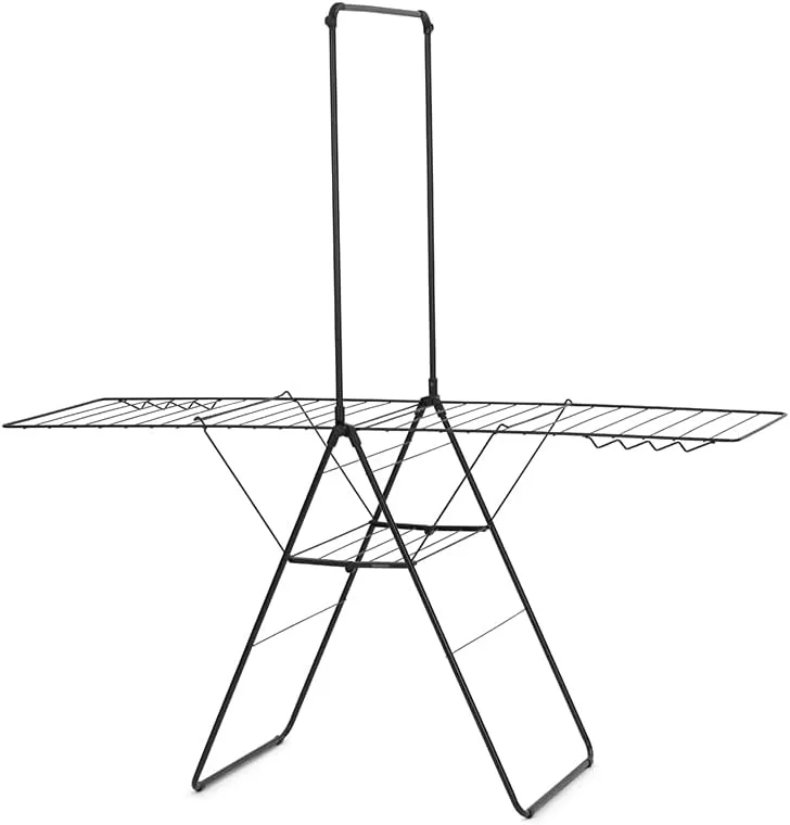 Brabantia HangOn Laundry Drying Rack with Garment Rail (82ft / Matt Black) Compact, Foldaway, Adjustable Indoor Stainless Steel Clothes Horse